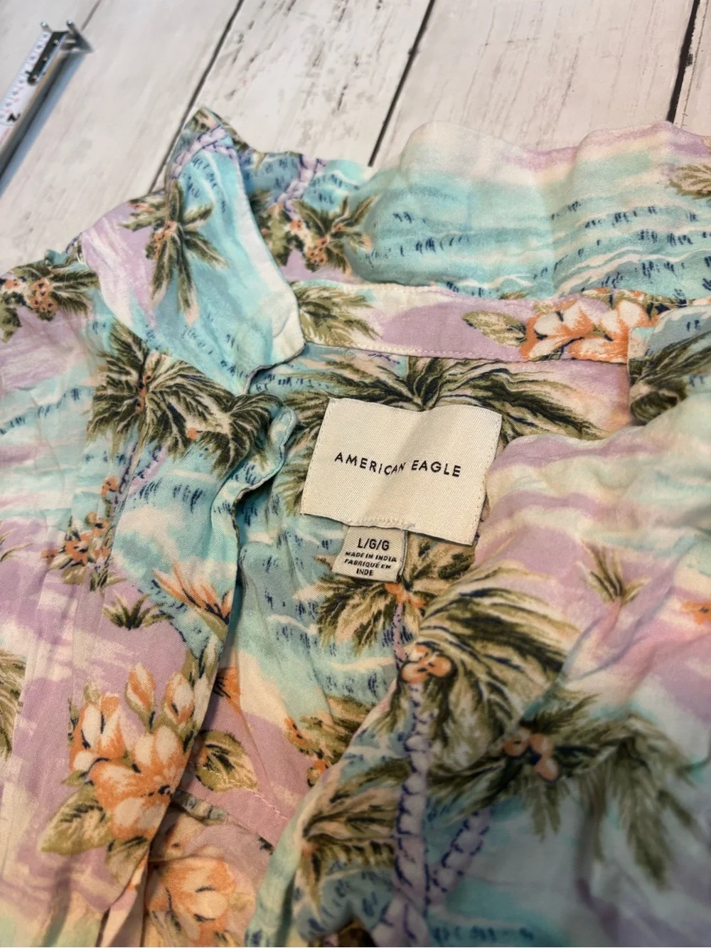 American Eagle Tie-Front Tropical Print Women's Top
